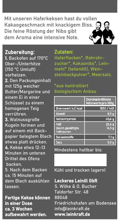 Bio Haferkekse Backmischung Kakaonibs